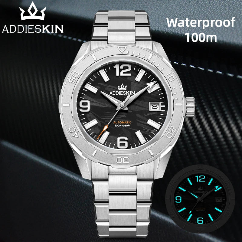 AddiesKin Luxury Men Mechanical Watch Automatic Miyota 9015 Sapphire Crystal Unique Texture Carbon Fiber Dial Watches Waterproof