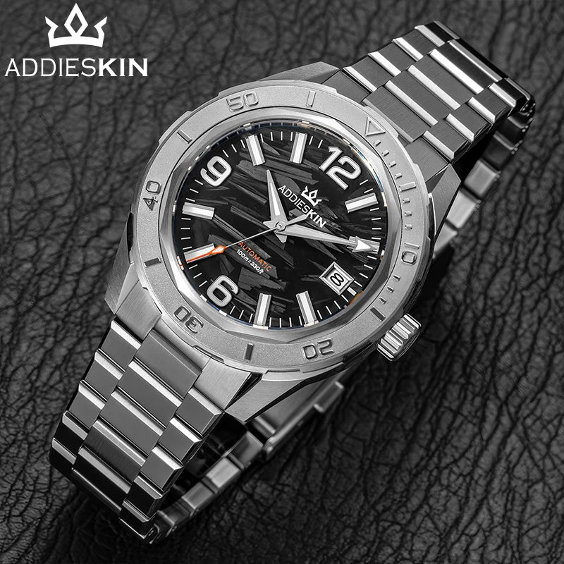 AddiesKin Luxury Men Mechanical Watch Automatic Miyota 9015 Sapphire Crystal Unique Texture Carbon Fiber Dial Watches Waterproof